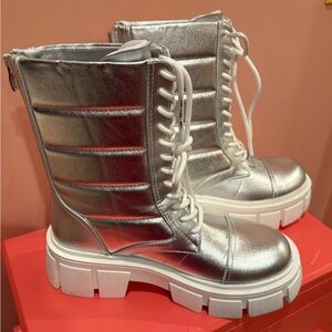 “Fashion Nova” Silver Women's Lace-Up Boots-size 7.5-New!